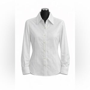 White Textured Button-Down Blouse | Long Sleeve Work Shirt | Size L